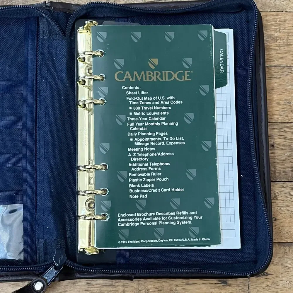 1992 Cambridge Black & Blue Canvas Planner Zip Around 6 Rings Calendar